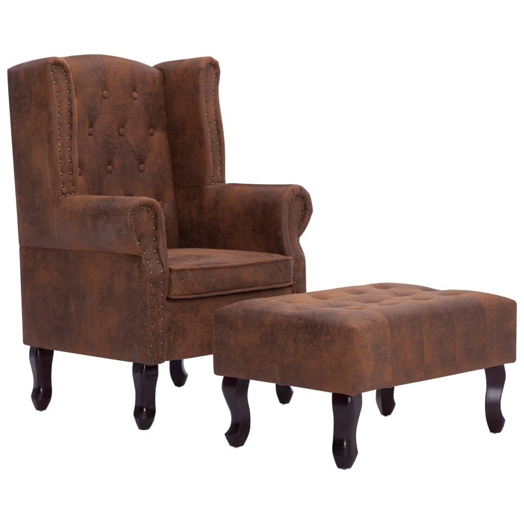 Fauteuil En Voetenbank Chesterfield-Stijl Kunstsuède