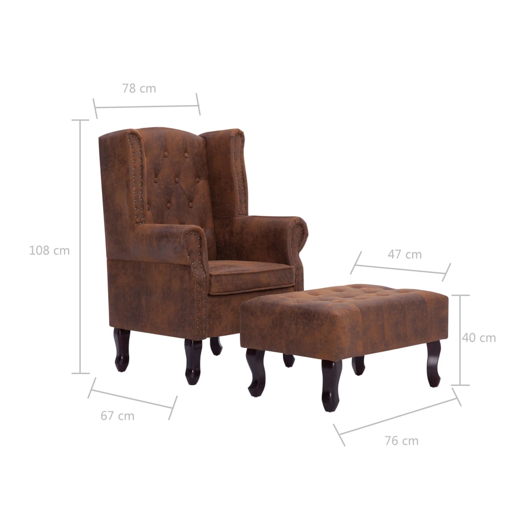 Fauteuil En Voetenbank Chesterfield-Stijl Kunstsuède