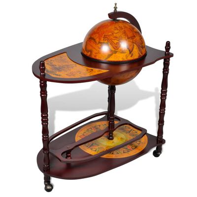 Renaissance Vrijstaande Globebar met Luxe Tafel en Schap - Bruine Globe