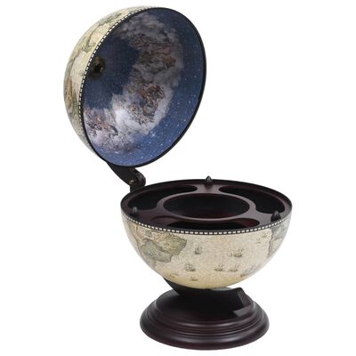 Klassieke Globebar Tafelmodel - Witte Globe met Houten Voet en Blauwe Fresco's