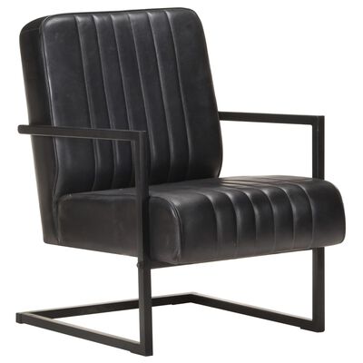 Fauteuil Echt Leer En IJzeren Frame - Zwart Industrieel Design