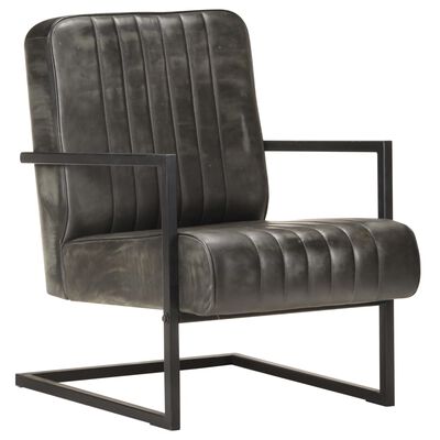 Fauteuil Echt Leer En IJzeren Frame - Verweerd Grijs Industrieel Design