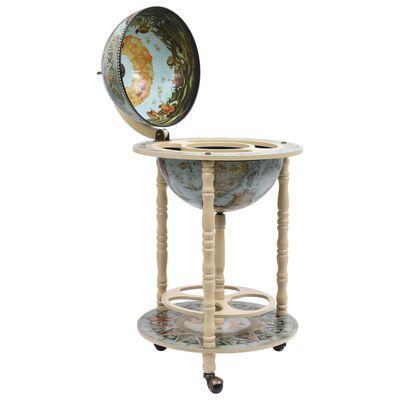 Verrijdbare Klassieke Globebar - Witte Globe met Blauwe Zeeën op Houten Frame