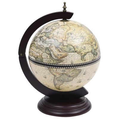 Klassieke Globebar Tafelmodel - Witte Globe met Houten Voet en Blauwe Fresco's