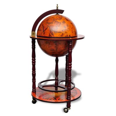 Verrijdbare Klassieke Globebar - Bruine Globe op Houten Frame