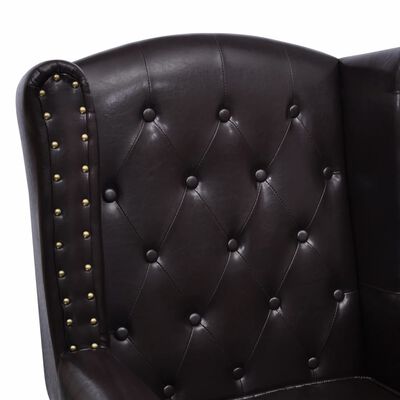 Chesterfield Fauteuil met Voetenbank - Antiek Bruin Kunstleer