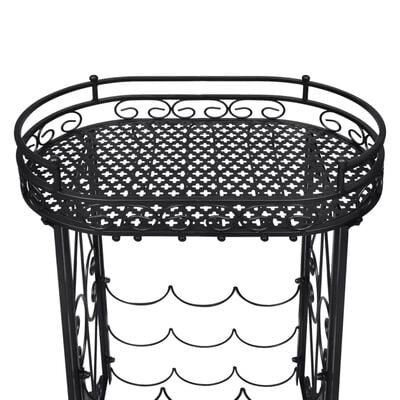 Wijnrek voor 9 Flessen met Tafel en Glazenhouder - Smeedijzer, Zwart