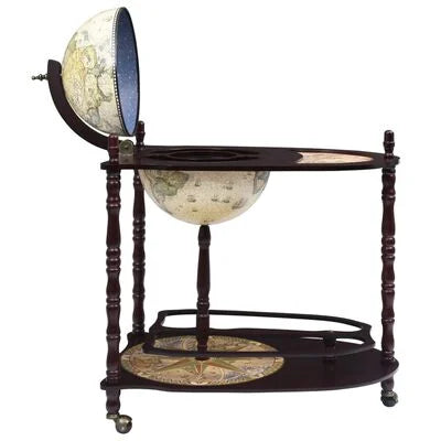 Renaissance Vrijstaande Globebar met Luxe Tafel en Schap - Bruine Globe met Groene Tint