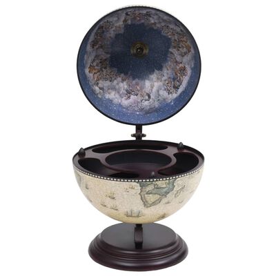 Klassieke Globebar Tafelmodel - Witte Globe met Houten Voet en Blauwe Fresco's