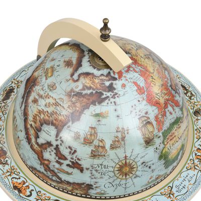 Verrijdbare Klassieke Globebar - Witte Globe met Blauwe Zeeën op Houten Frame