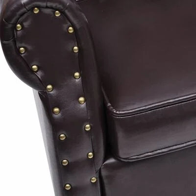 Chesterfield Fauteuil met Voetenbank - Antiek Bruin Kunstleer