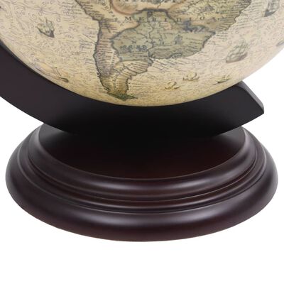 Klassieke Globebar Tafelmodel - Witte Globe met Houten Voet en Blauwe Fresco's